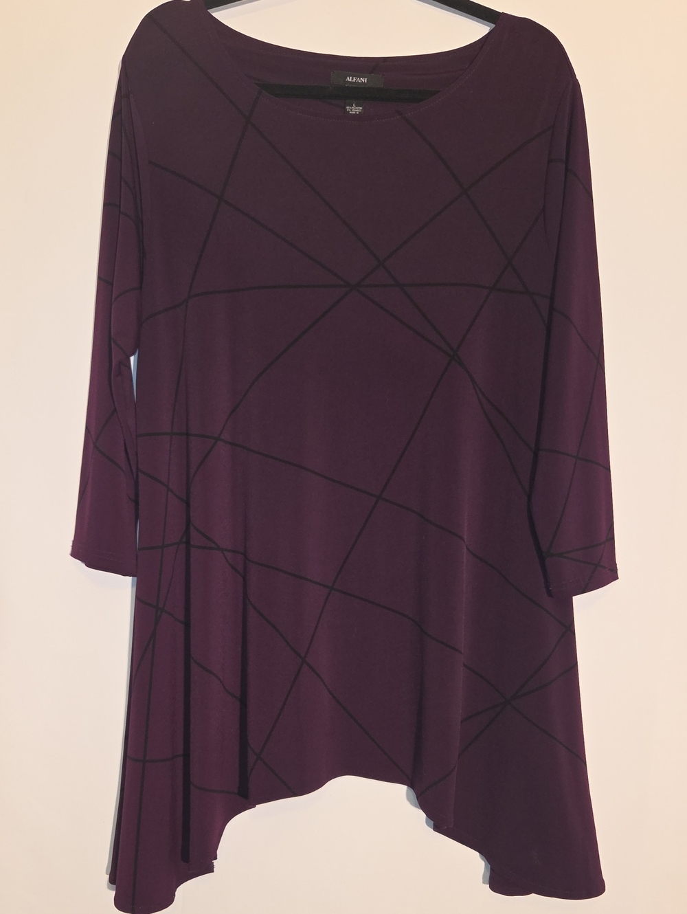 Alfani Plum Tunic with Black Geometric Lines Pairs Great With Leggings Size L